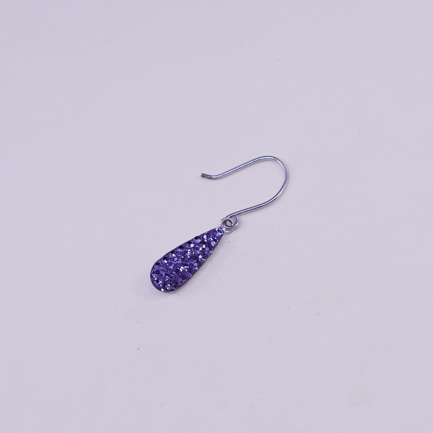 Vintage Sterling 925 silver handmade teardrop earrings with purple cluster cz