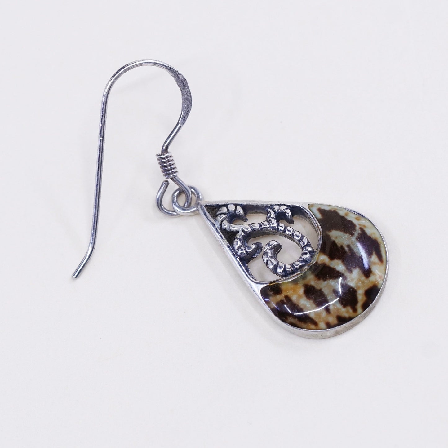 Vintage THA sterling 925 silver handmade teardrop shaped earrings with jasper