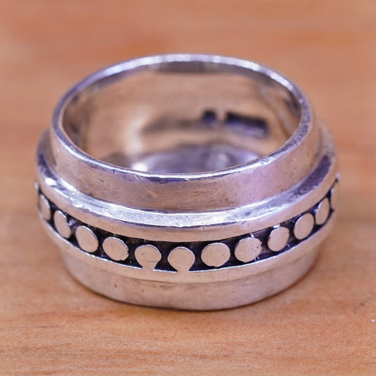 size 6, vintage Sterling silver handmade ring, 925 wide band with bead pattern
