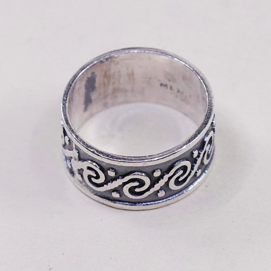 sz 6.5, vtg Sterling silver handmade ring, mexico 925 band w/ swirl wave