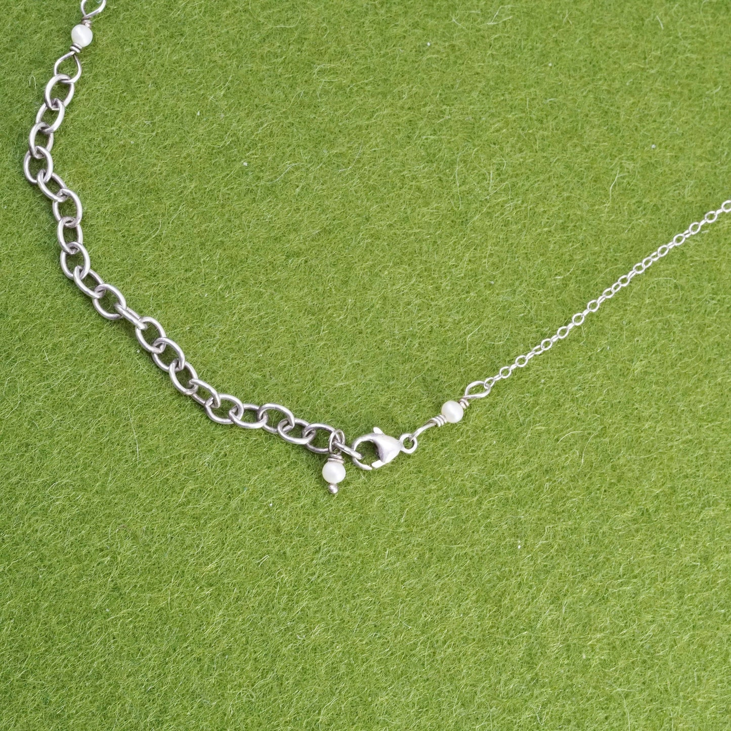 15+3”, vintage sterling 925 silver handmade necklace, circle chain coin pearl