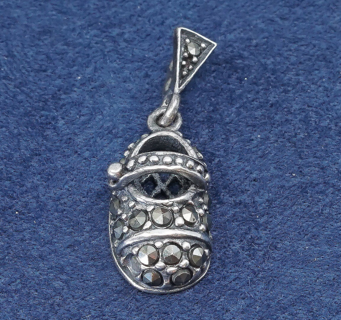 vtg Sterling silver handmade pendant, 925 w/ marcasite baby shoe pendant