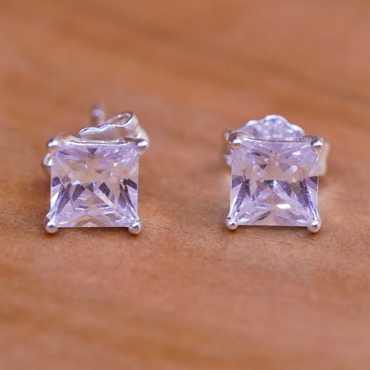 5mm, vintage Sterling 925 silver studs, square cz earrings