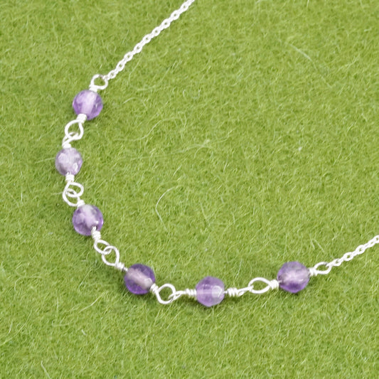 17”, Sterling silver handmade necklace, 925 circle chain with amethyst beads