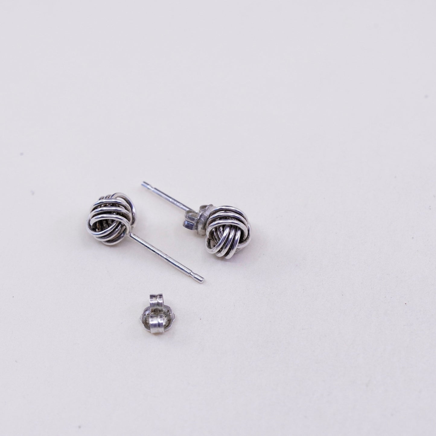 0.25”, Vintage Sterling 925 silver handmade earrings, Entwined cable studs
