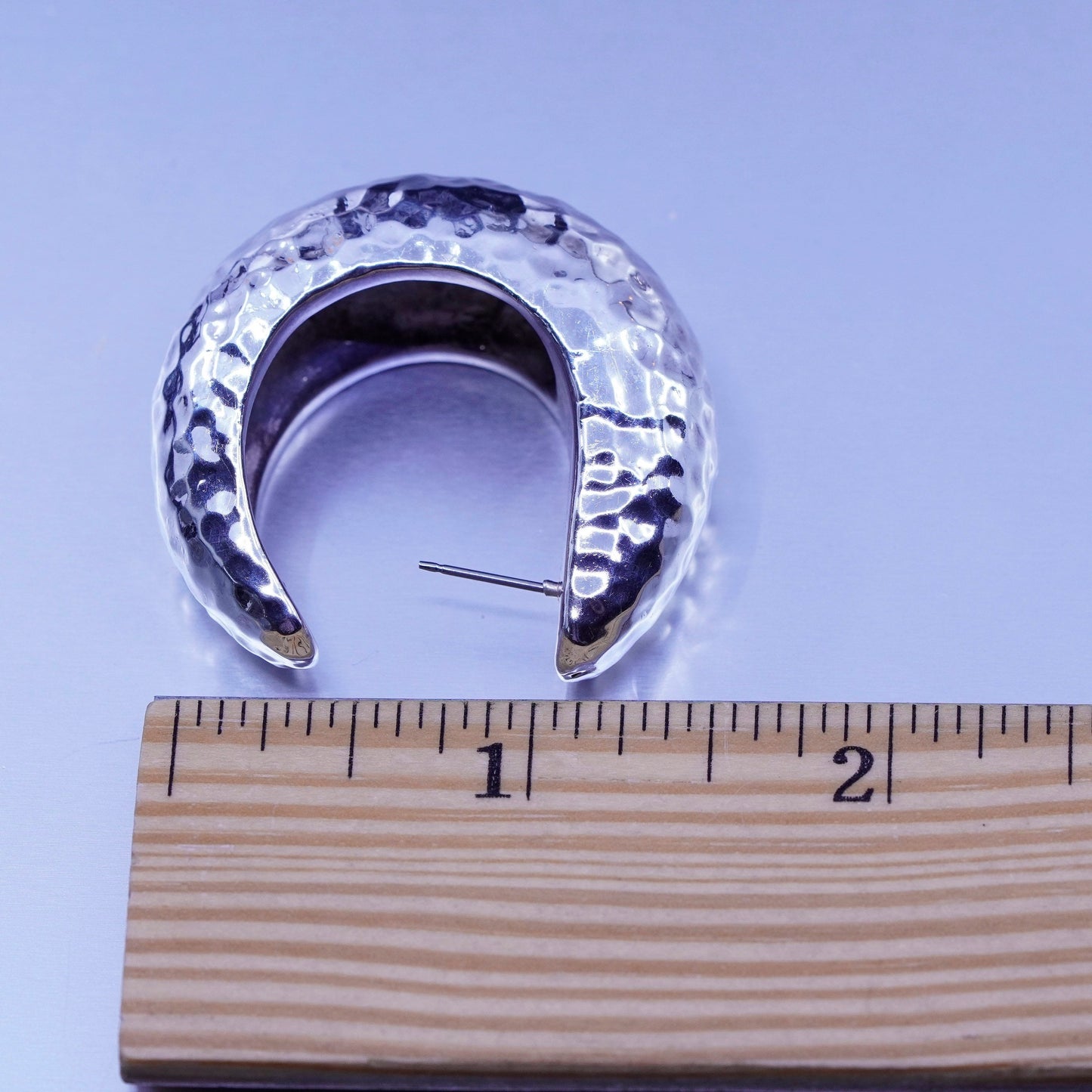 1.5”, vintage Sterling silver handmade earrings, hammered 925 huge Huggie studs