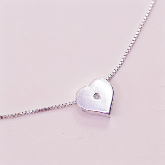 16”, sterling silver handmade necklace, 925 flatten circle chain heart Pendant