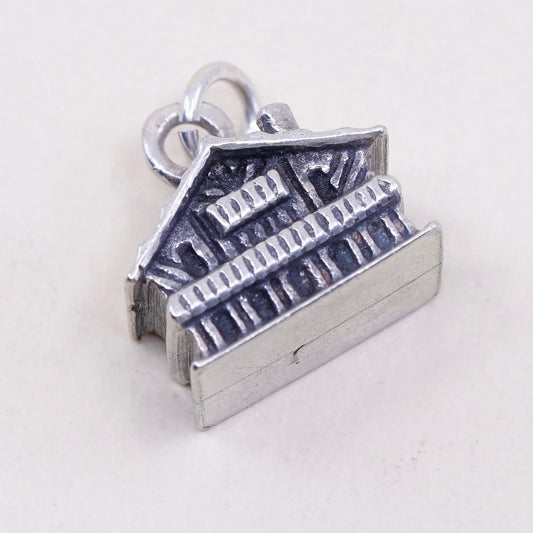 Vintage sterling silver handmade pendant, 925 house charm, stamped 925