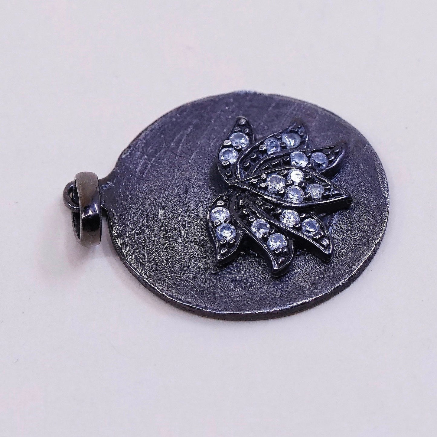 Vintage sterling silver handmade pendant, 925 tag charm with flower Cz