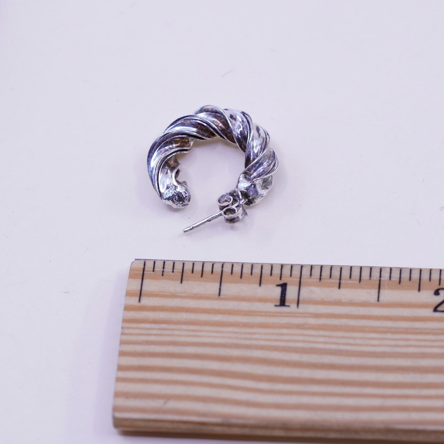 0.75”, Italy sterling silver huggie earrings, entwined twisted primitive hoops