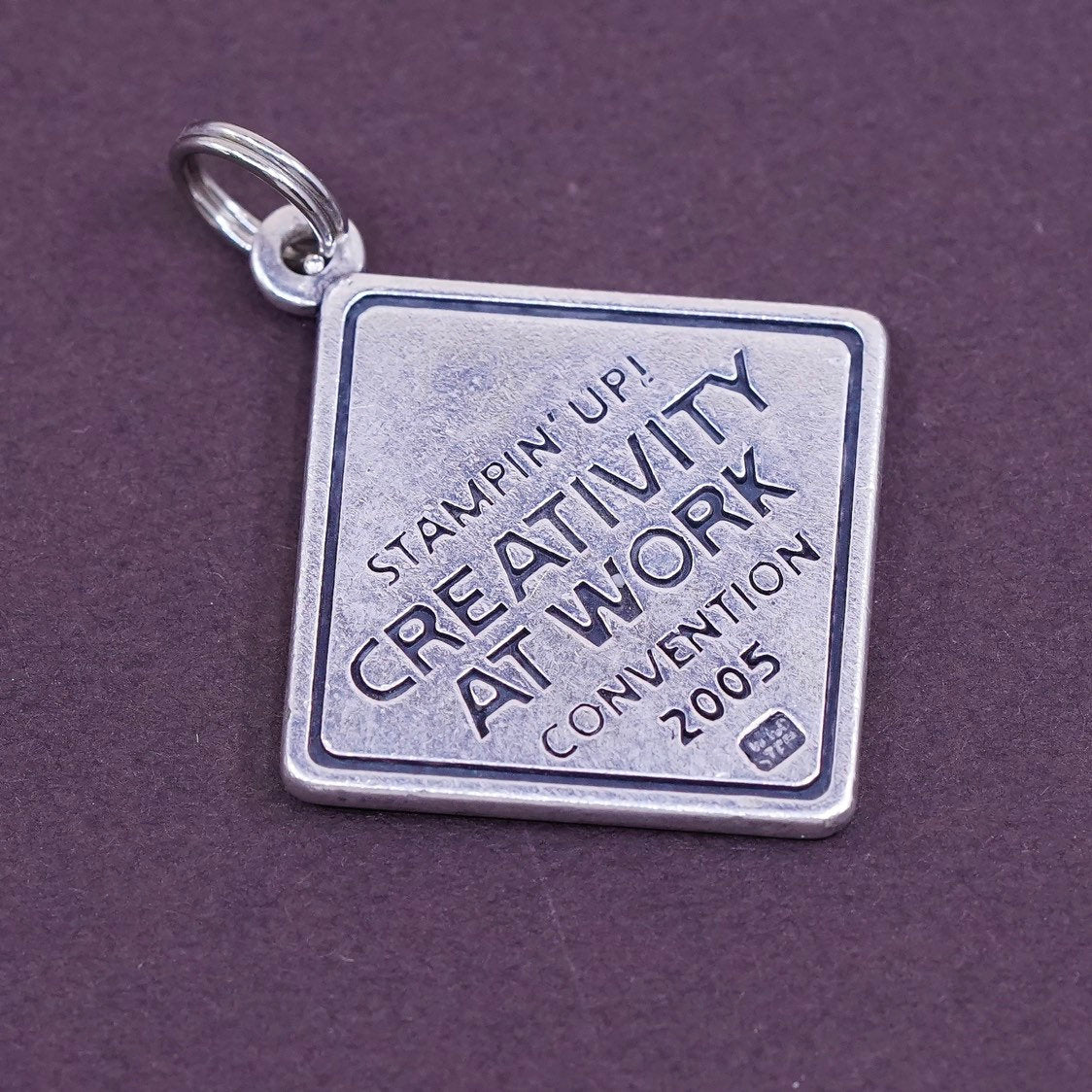 vtg Sterling silver handmade charm, 925 pendant engraved "creativity at work"