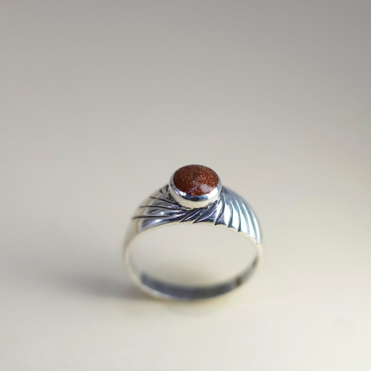 Size 6.25, Vintage handmade sterling 925 silver statement ring with goldstone