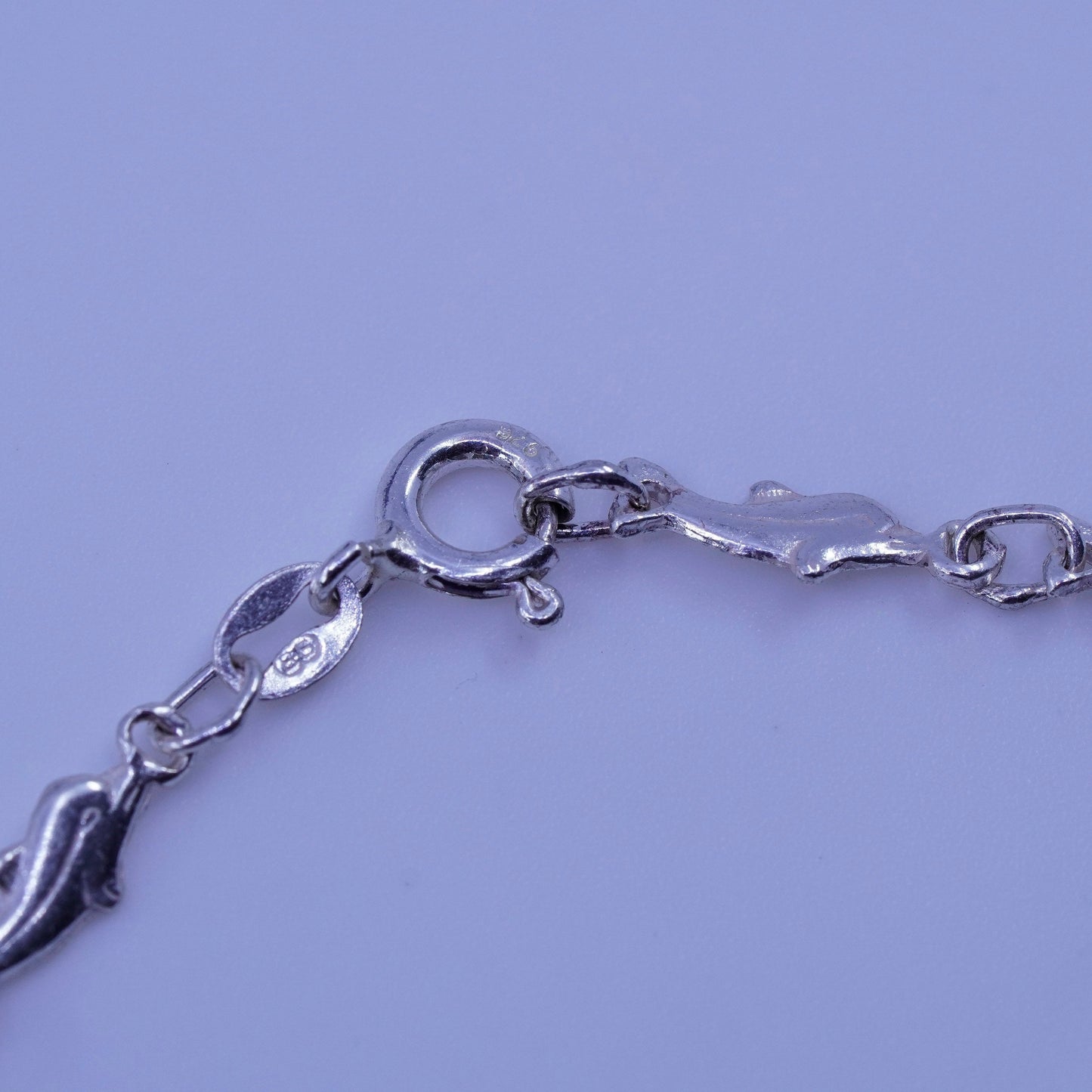 8.75”, Vintage Italy Sterling 925 silver handmade bracelet, dolphin link chain