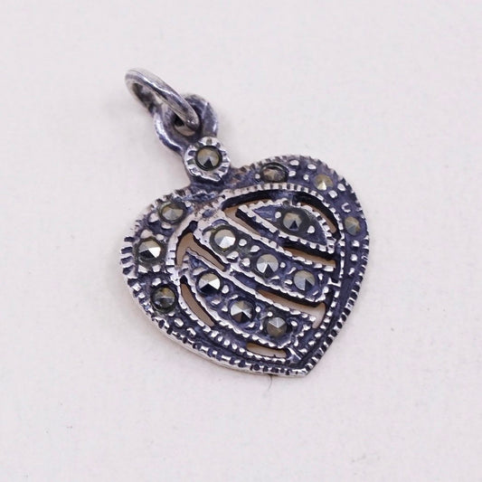 Vintage Sterling silver handmade pendant, 925 heart with marcasite