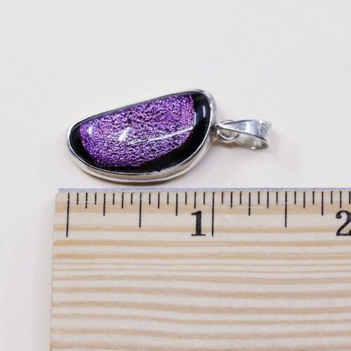 Vtg Sterling Silver Handmade Pendant, Mexico 925 Silver W/ Pink Foiled Glass