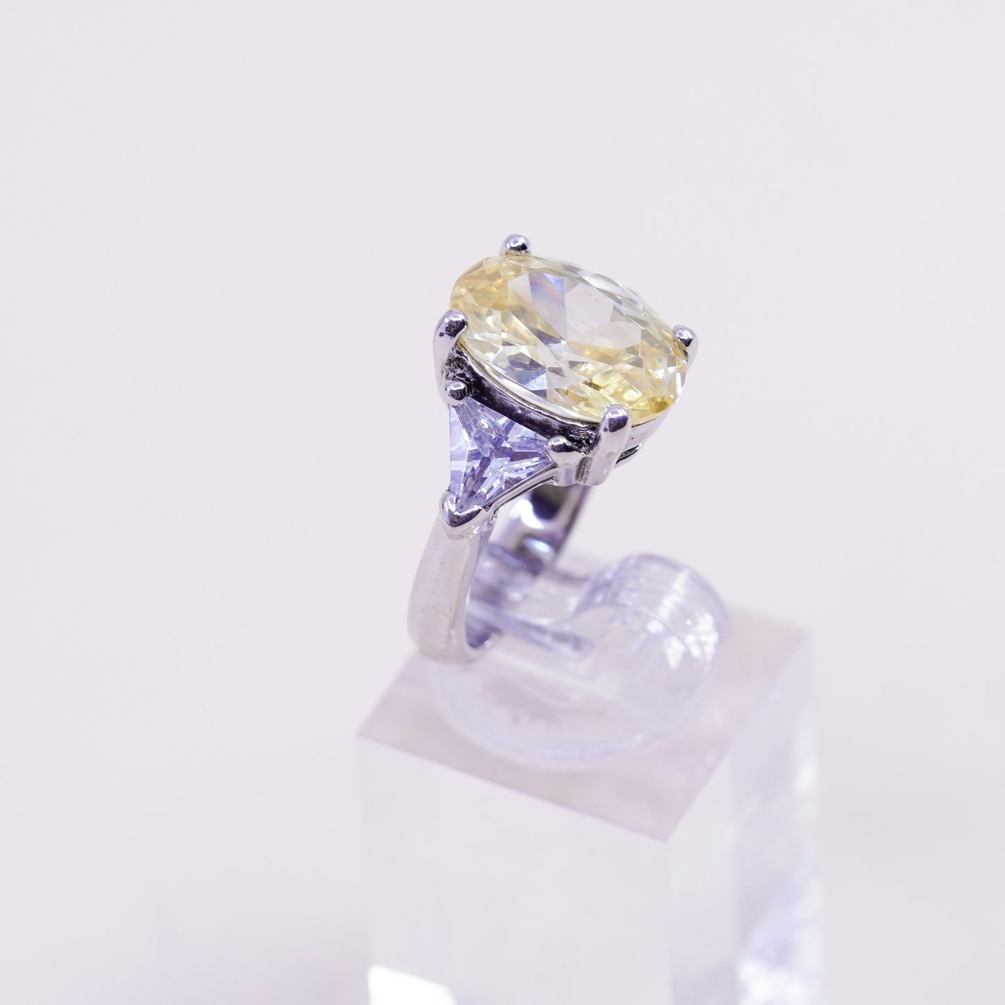 Size 6, vintage CJW Sterling 925 silver handmade cocktail citrine ring