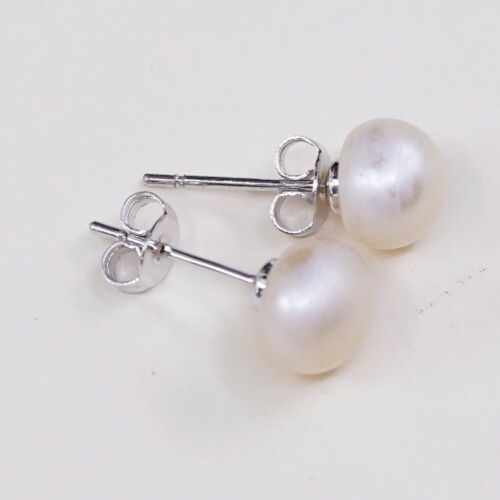 Vtg STERLING SILVER earrings with pearl studs, silver tested