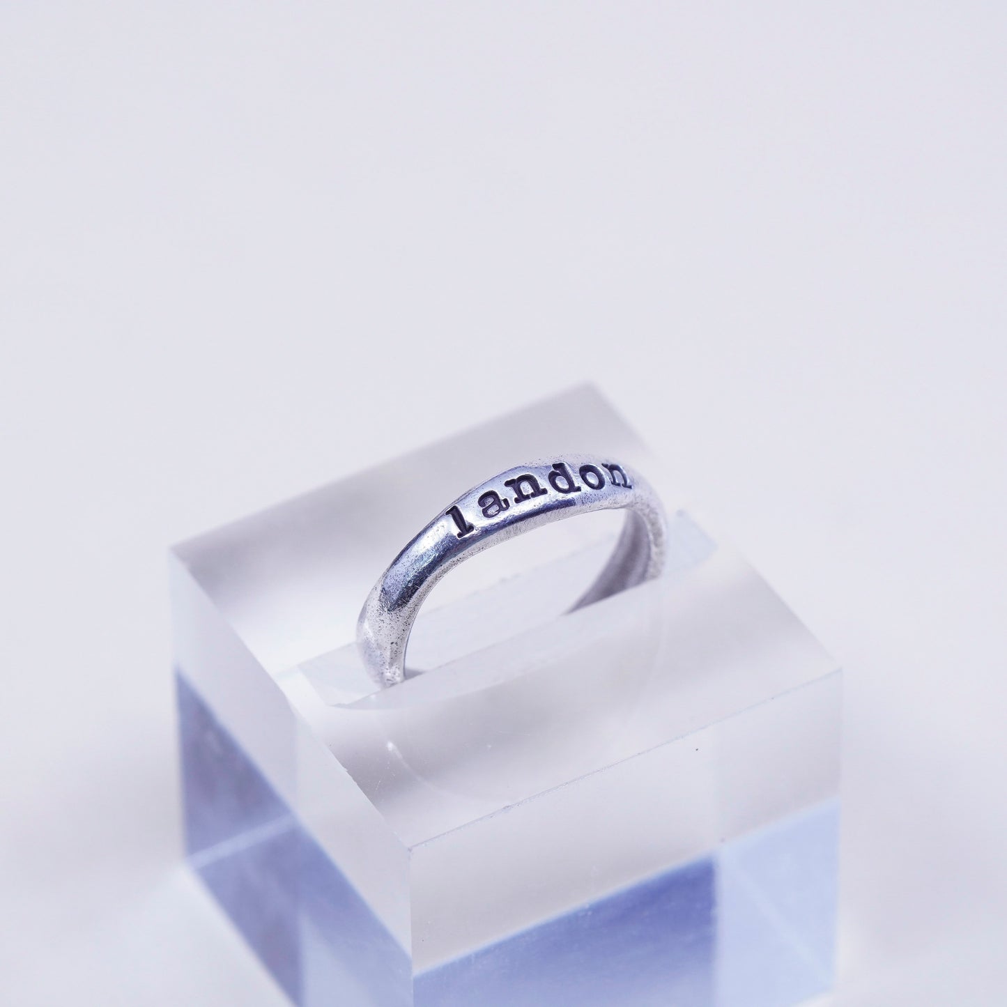 Size 6.5, Vintage sterling silver ring, 925 stackable band, engraved “Landon”