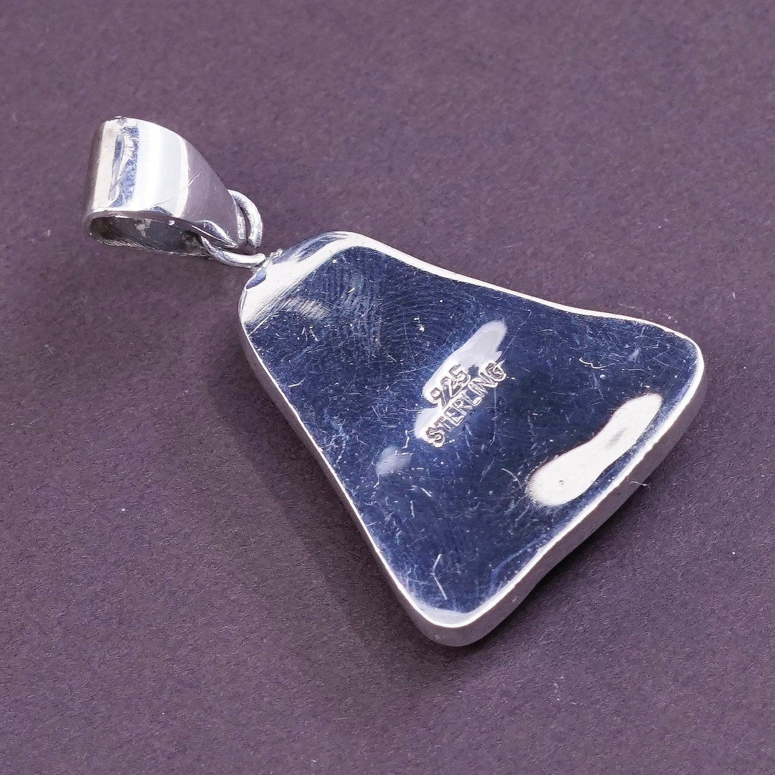 VTG Sterling silver handmade pendant, solid 925 silver with blue foil glass