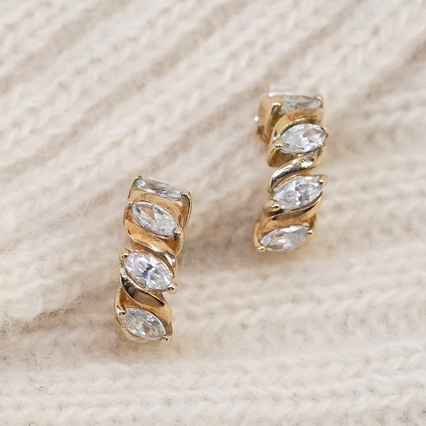 0.5”, Vintage vermeil gold over sterling silver earrings, 925 hoops, huggie cz