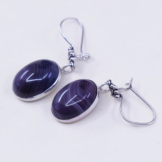 Vintage Sterling silver handmade earrings, 925 hooks with oval agate