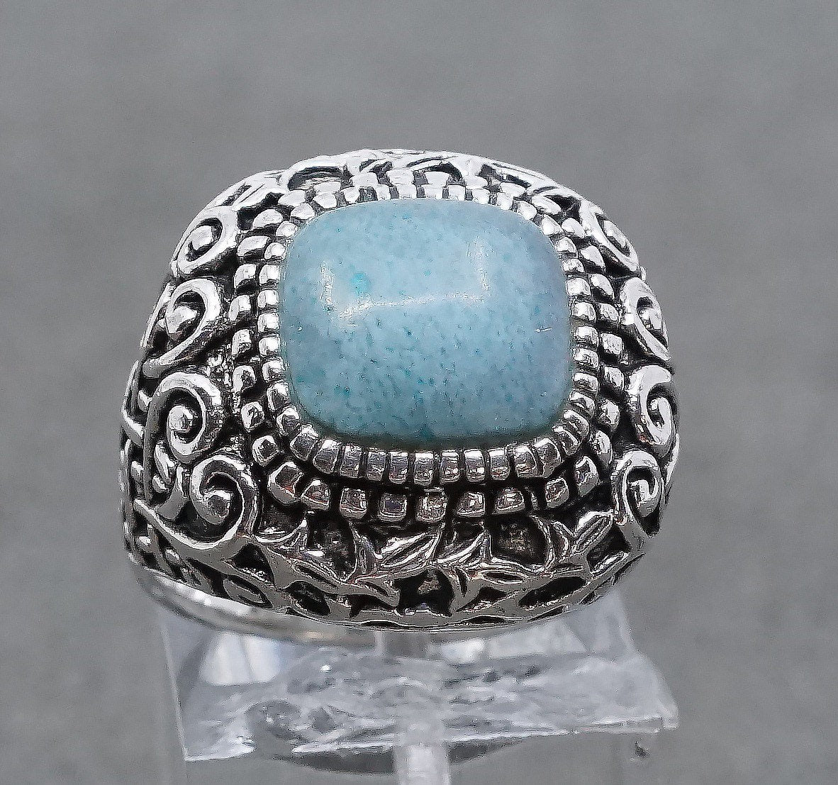 sz 7, vtg Sterling silver handmade ring, 925 w/ turquoise N Bali filigree