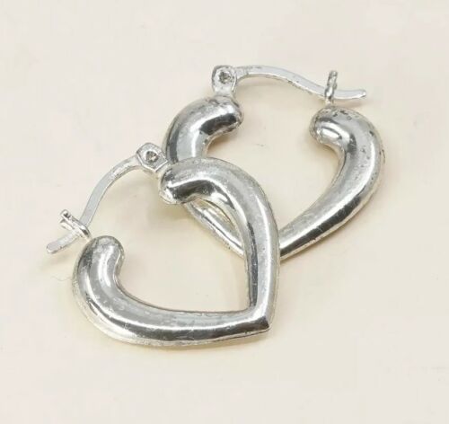 0.5” sterling silver 925 Heart Huggie earrings Hoops, stamped 925 Thailand