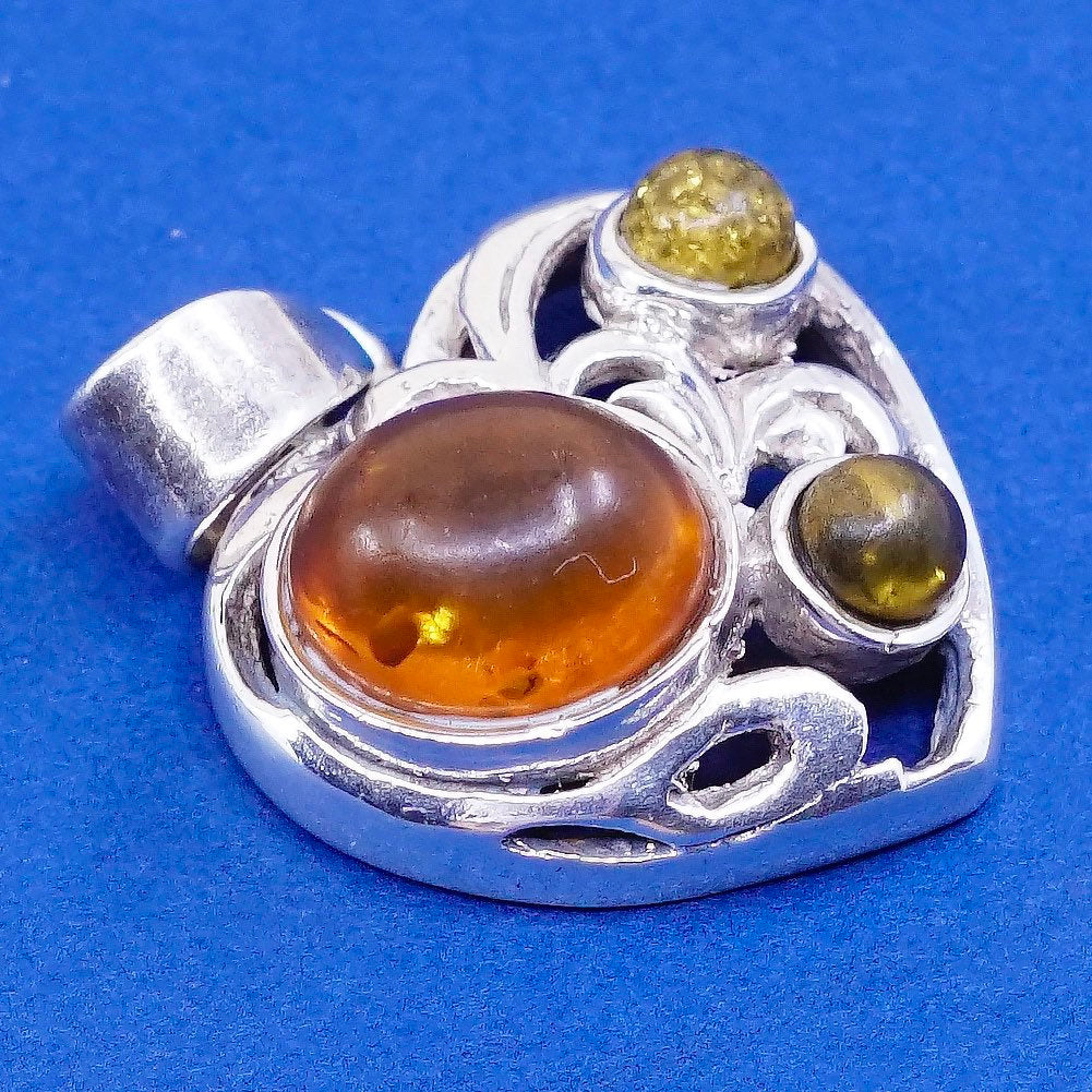 vtg Sterling silver handmade pendant, 925 w/ amber heart