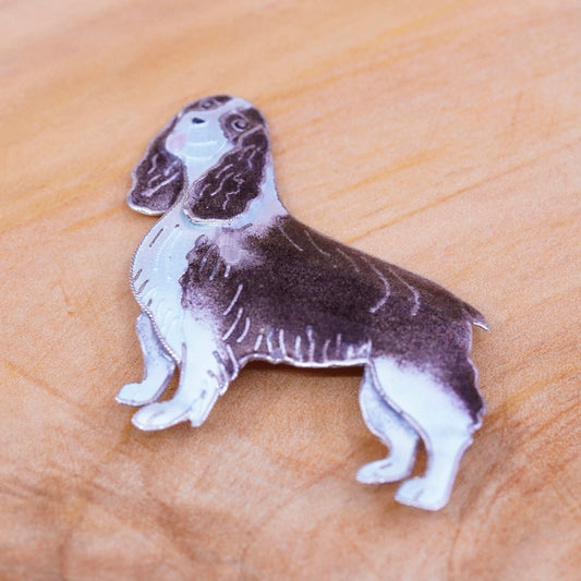 vtg antique handmade sterling silver dog Springer Spaniel brooch with enamel
