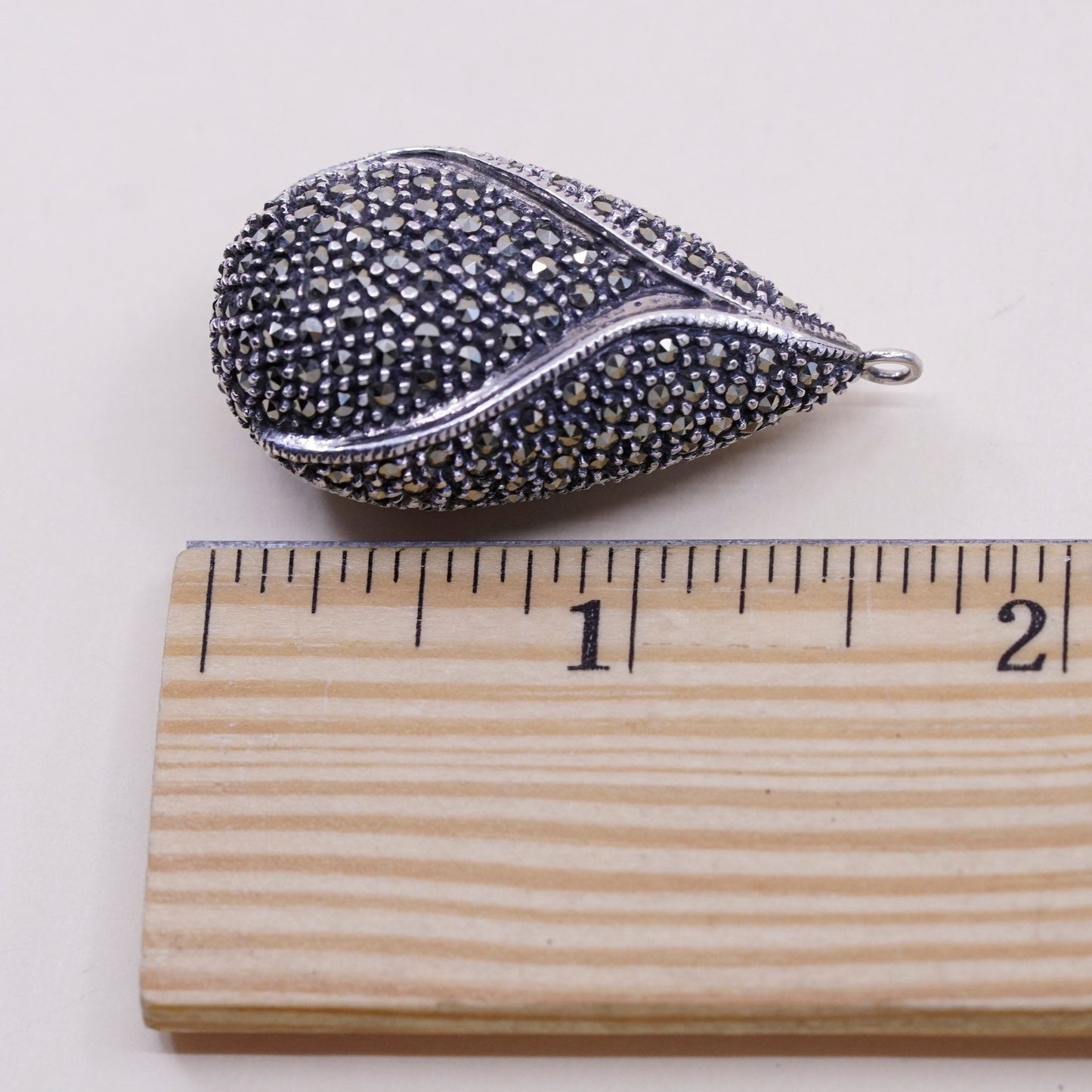 vtg Judith Jack sterling 925 silver handmade teardrop pendant with marcasite