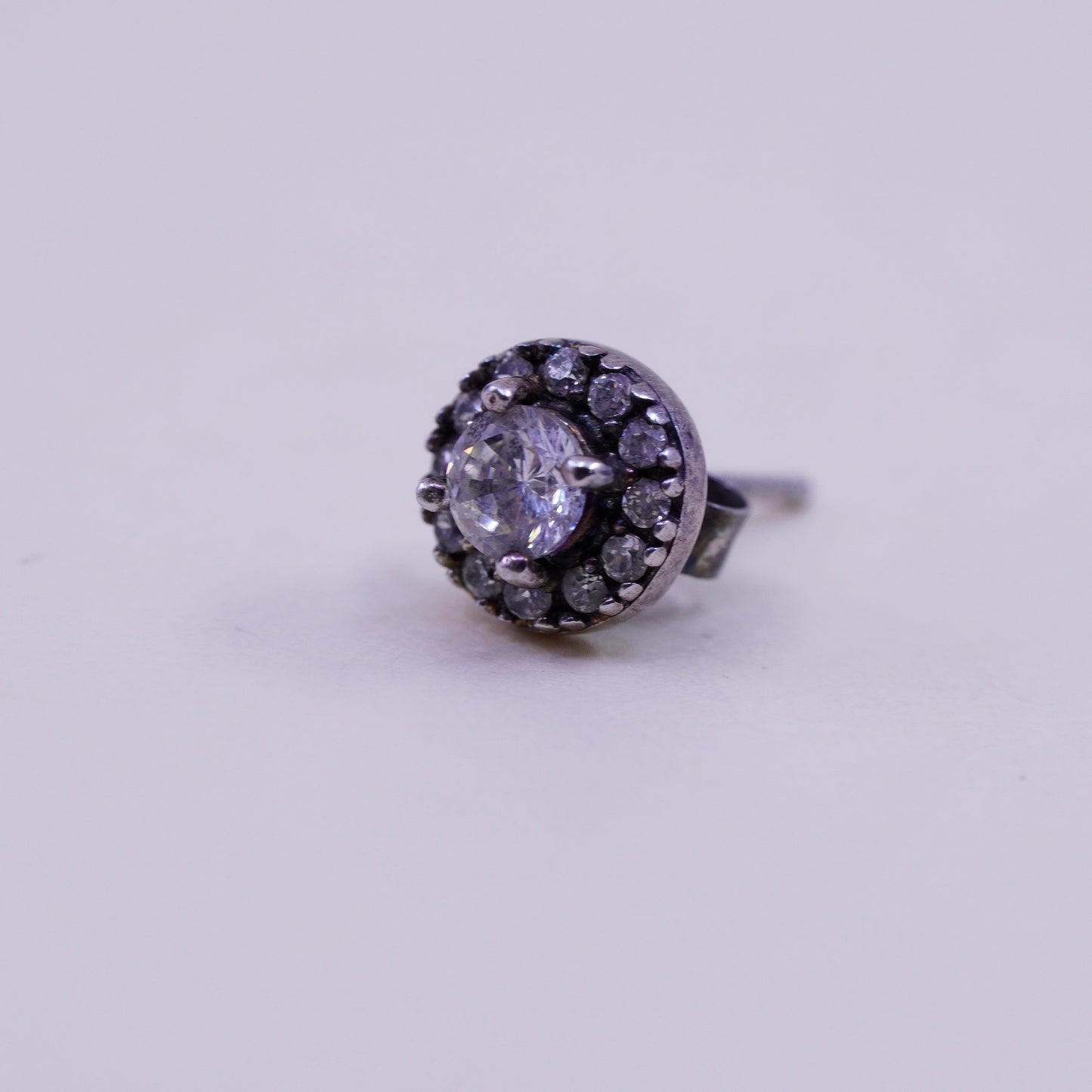 Vintage sterling silver round clear CZ studs, earrings