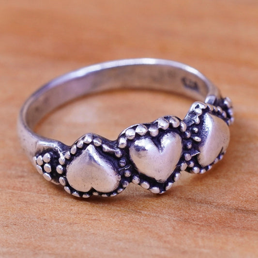 Size 6.75, vintage Sterling silver ring, southwestern 925 heart band with beads