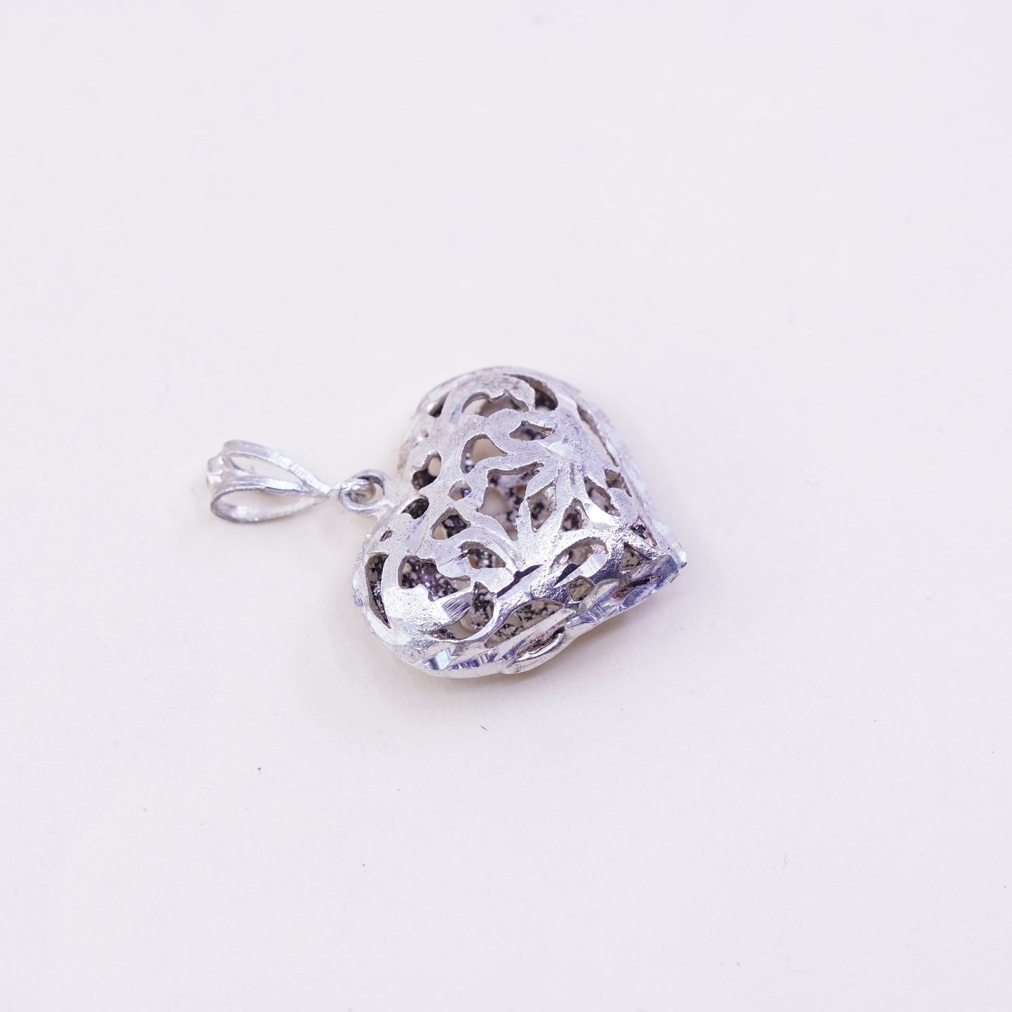 vintage sterling silver handmade pendant, 925 filigree heart