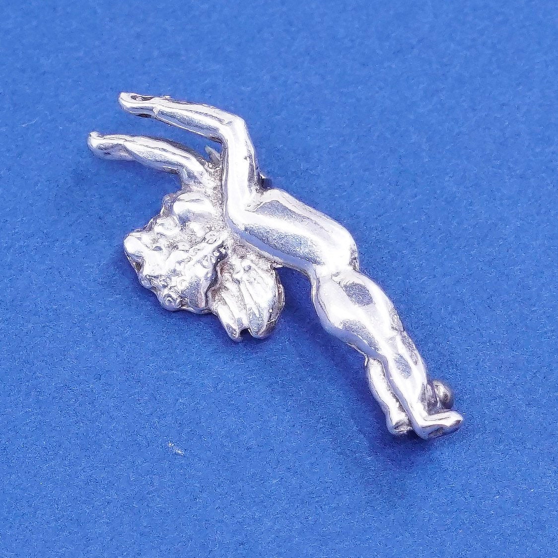 vtg Sterling silver handmade pin, 925 fairy, angel brooch