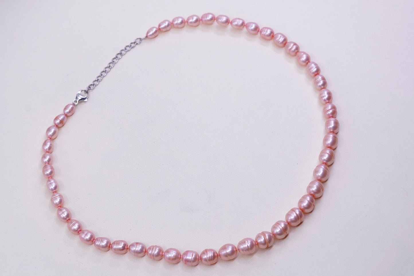 18+2”, 6-7mm freshwater pink pearl necklace chain w/ sterling 925 silver clasp