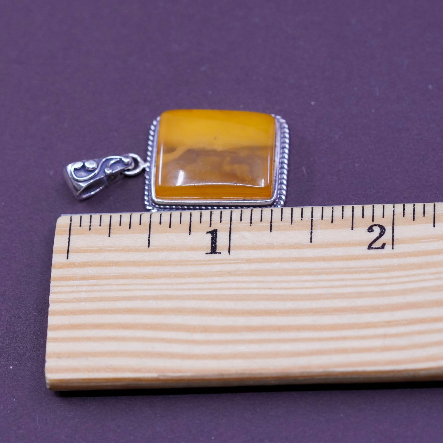 Vintage mexico Sterling 925 silver handmade pendant with Amber and cable