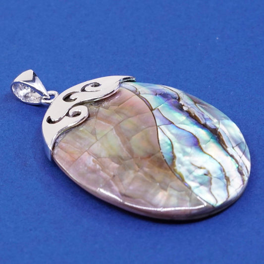 vtg Sterling silver handmade pendant, 925 pendant w/ abalone shell,