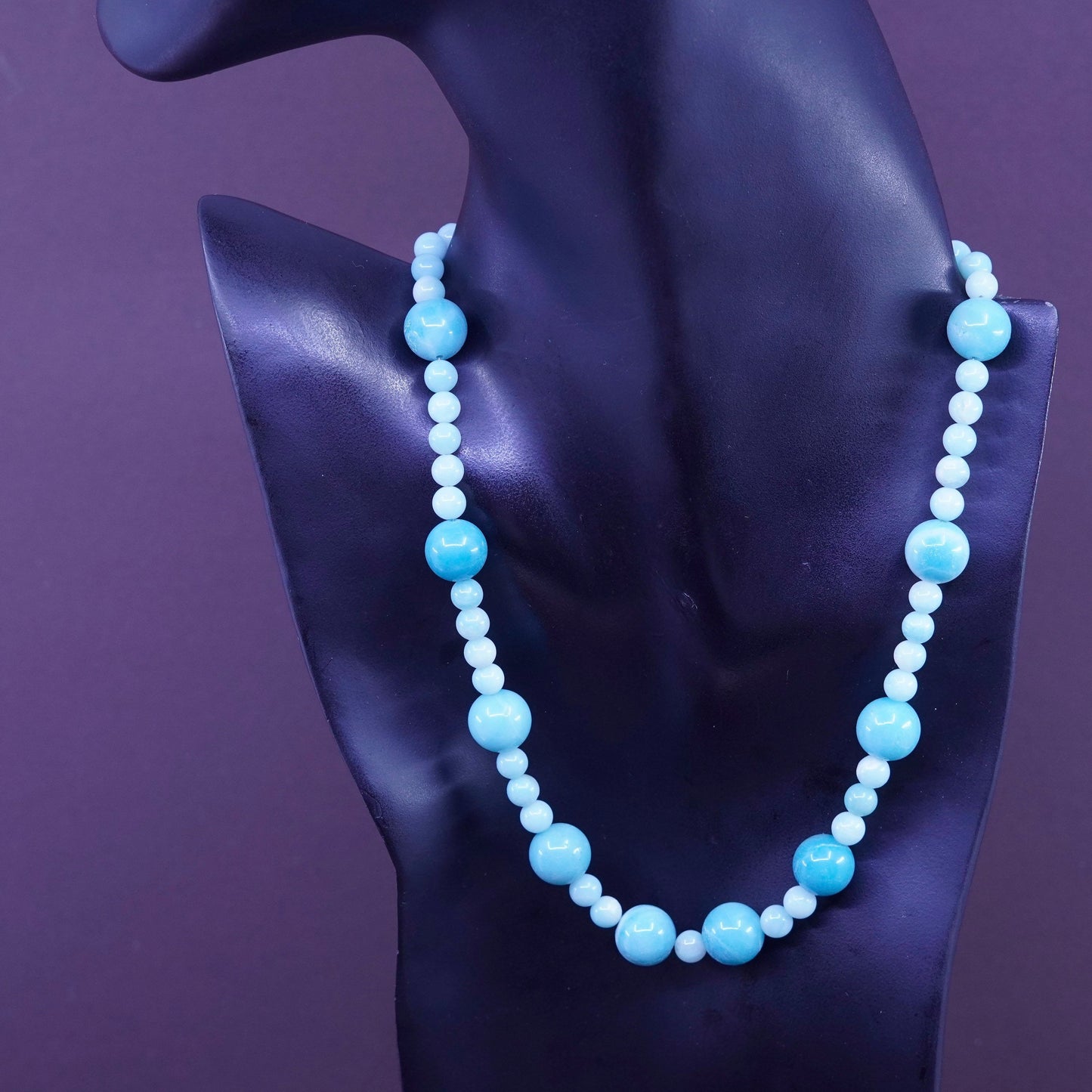 17”, vintage larimar beads necklace with Sterling 925 silver clasp