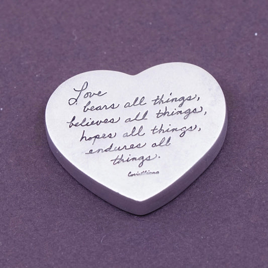 BB Becker Sterling silver Inspirational Corinthians quote pendant, 925 heart