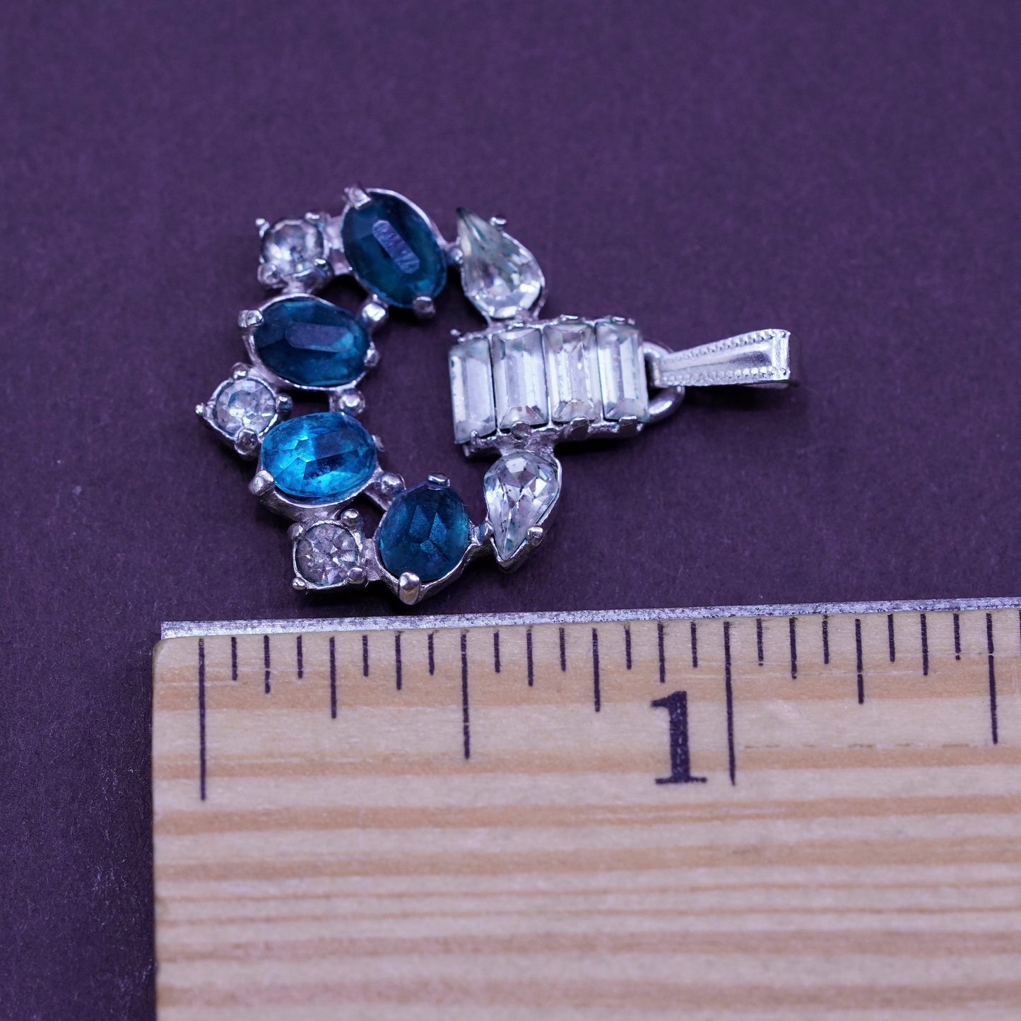 Vintage Sterling 925 silver handmade pendant with blue crystal