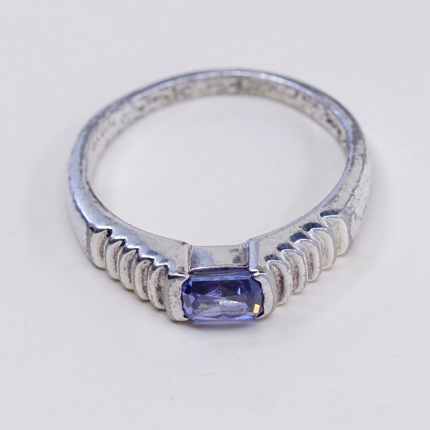 Size 8, vintage Sterling silver handmade cocktail ring, 925 with amethyst