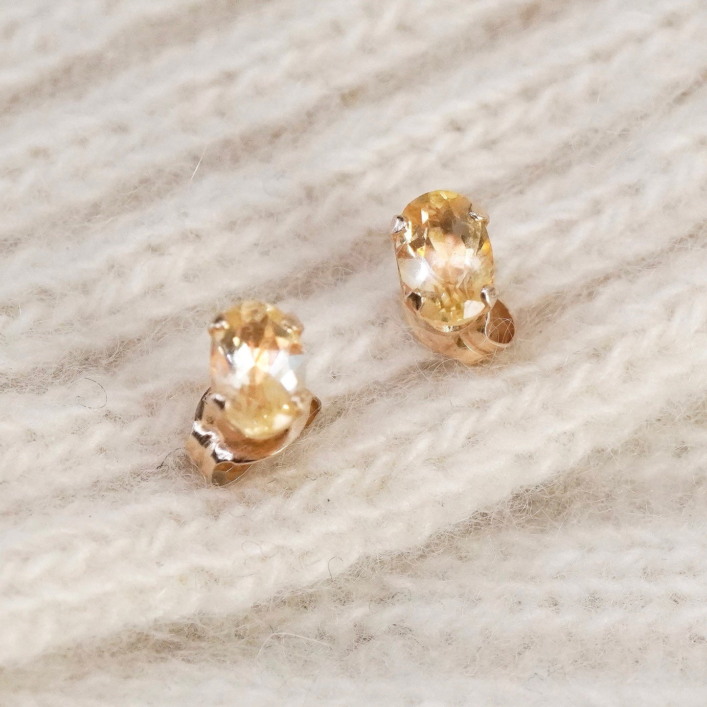 Vintage vermeil gold sterling silver studs with citrine, minimalist earrings