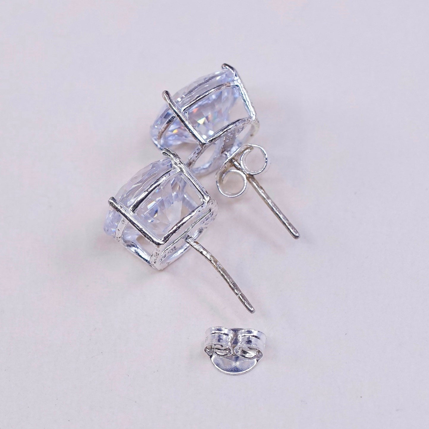 10mm, vtg sterling silver genuine cz studs, fashion minimalist earrings