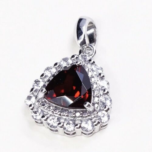 Vtg Handmade Sterling Silver 925 Pendant, Solid 925 Silver W/ Ruby N Cz Around