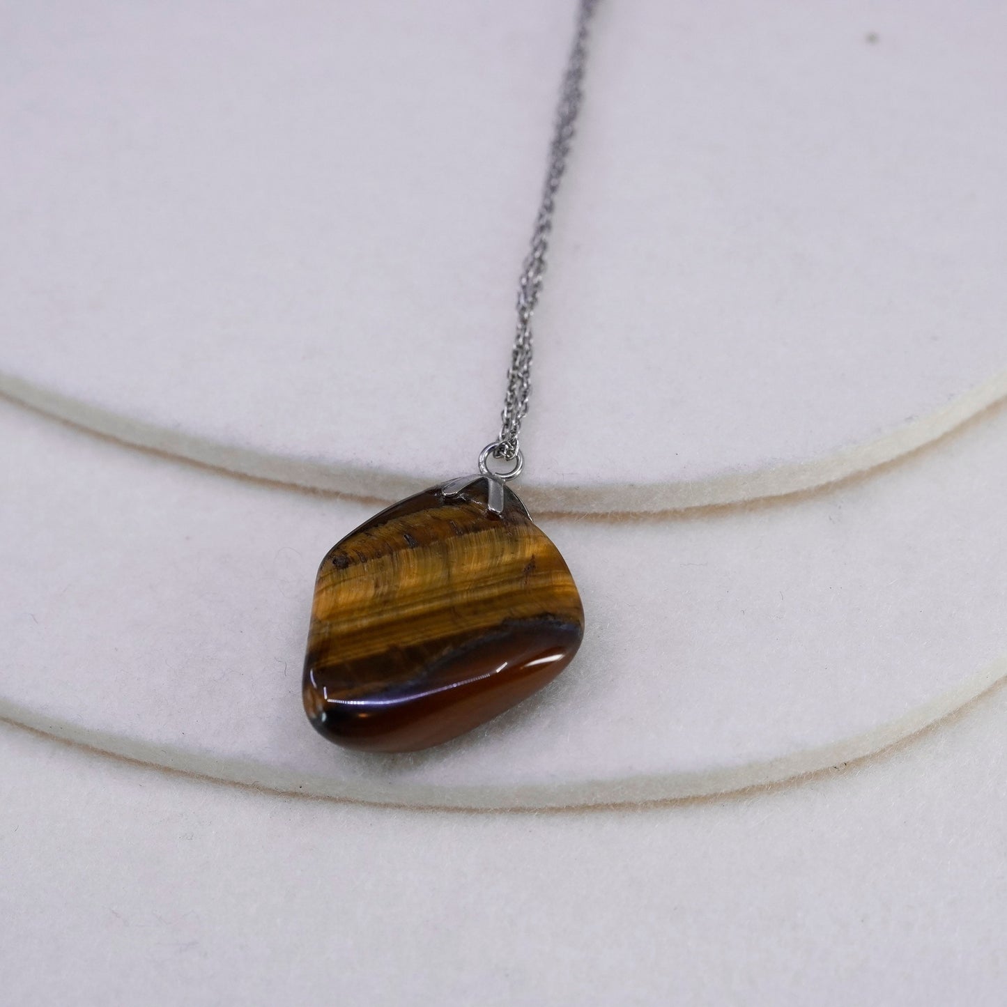 18”, Sterling 925 silver snake necklace with golden tiger eye nugget pendant