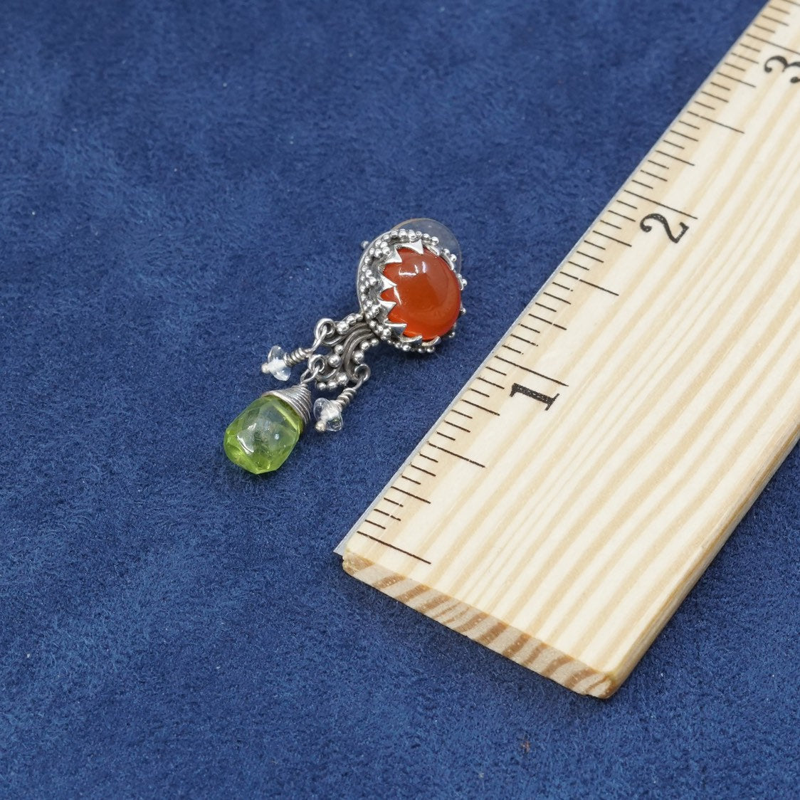 vtg Sterling silver handmade earrings, 925 w/ carnelian N teardrop peridot