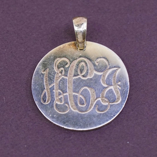 vtg sterling silver handmade charm, 925 tag w/ name monogram "HCJ"