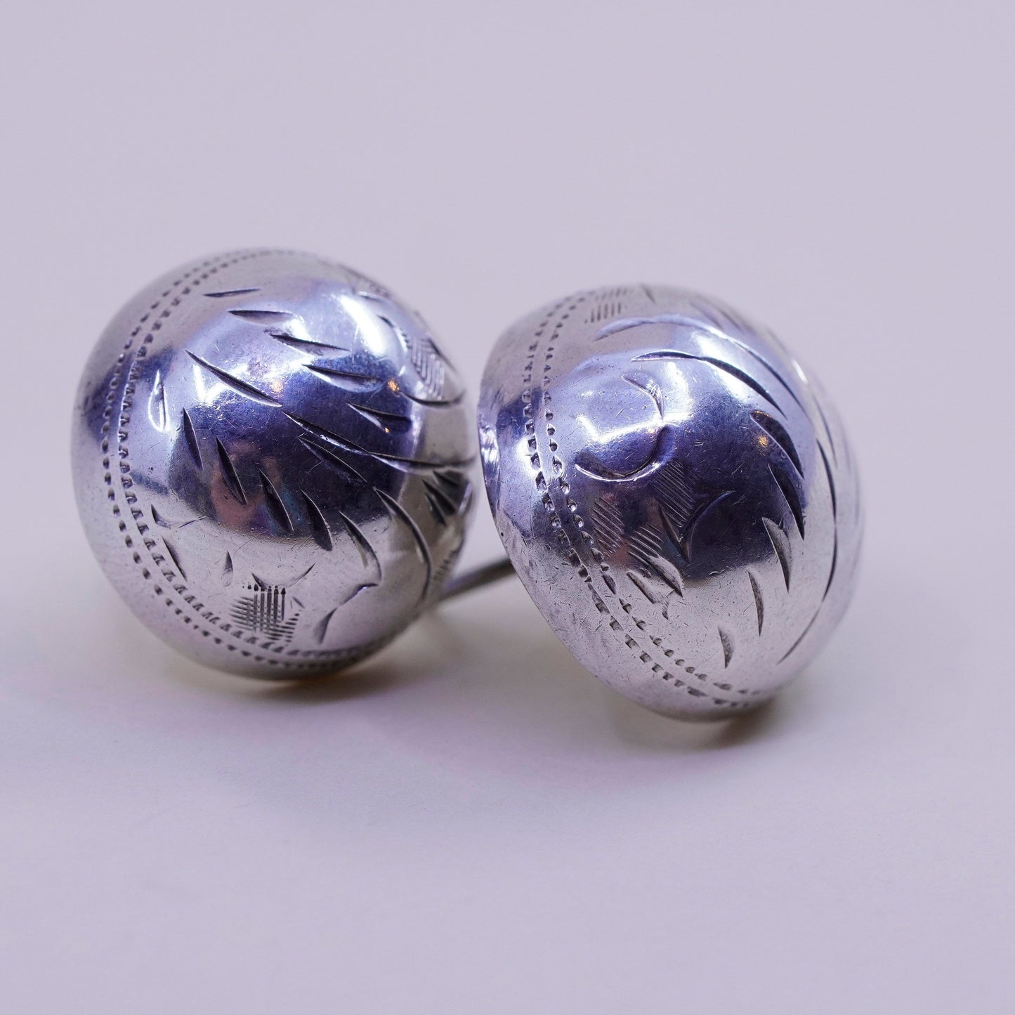 0.75”, Vintage sterling silver button studs, handmade puffy 925 earrings