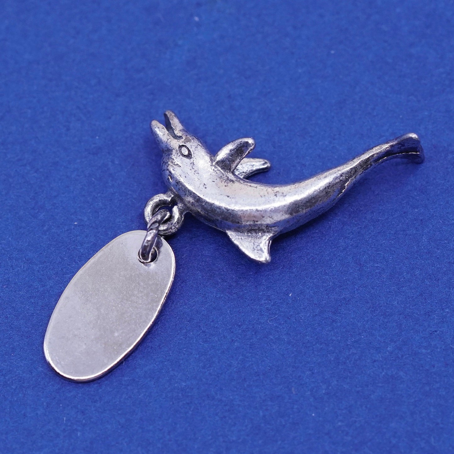 Vintage Sterling silver handmade Dolphins pendant, solid 925 silver charm