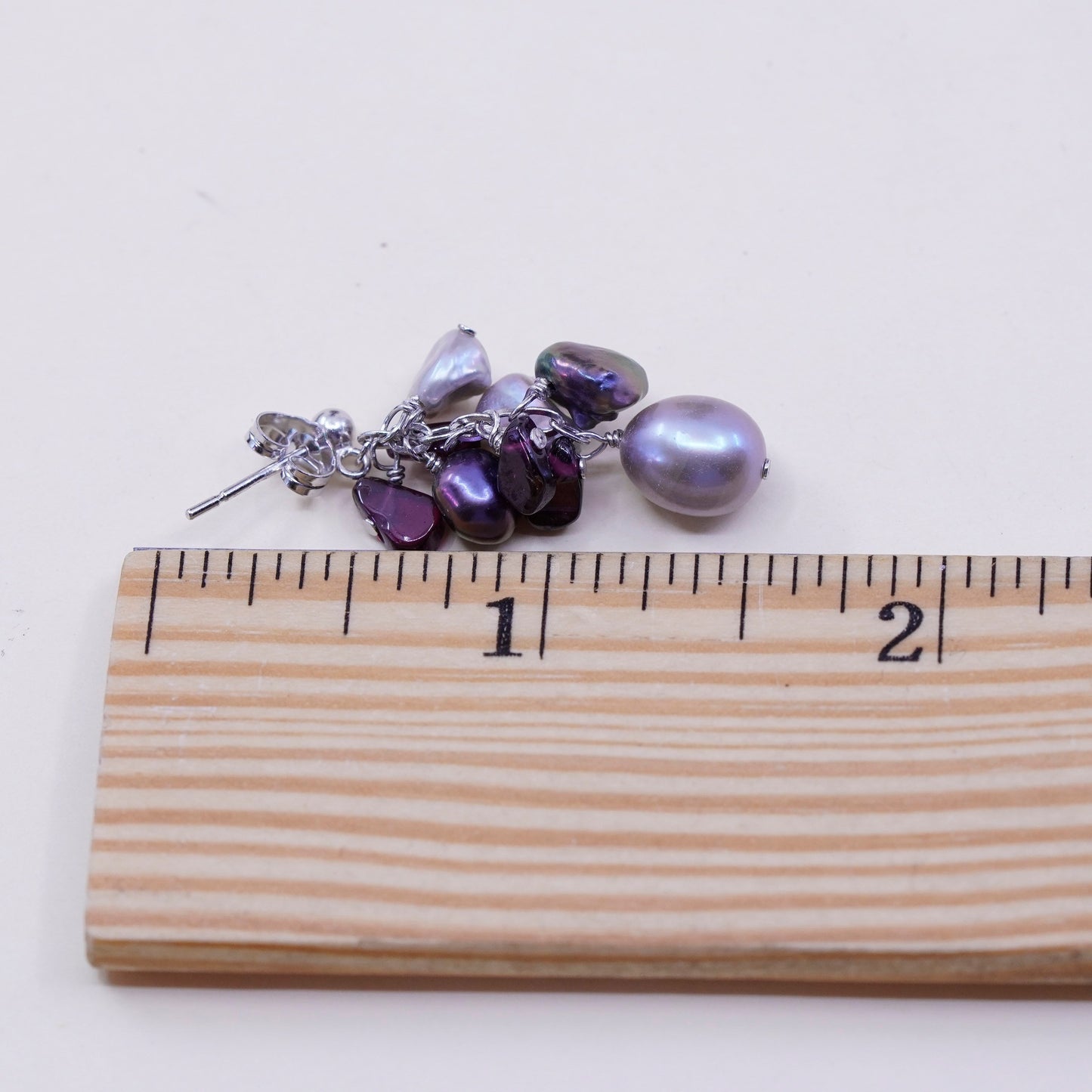 Sterling 925 silver handmade earrings with cluster gray pearl amethyst nuggets